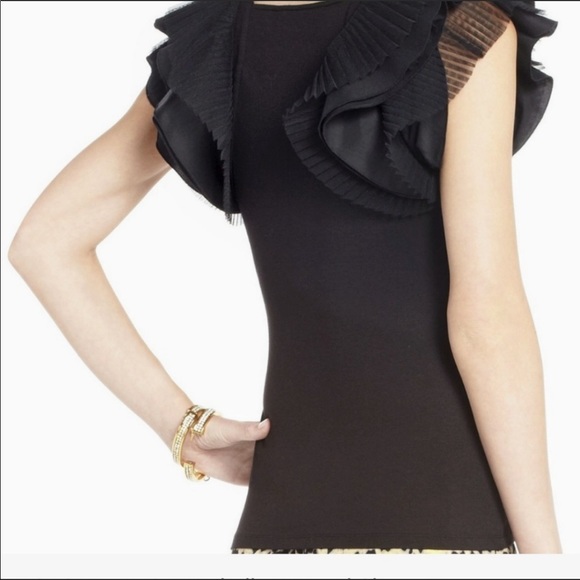 BCBGMAXAZRIA "MIRABELLE" BLACK LAYERED TULLE  SLEEVE SIZE XS “GENTLY WORN” - Picture 2 of 7